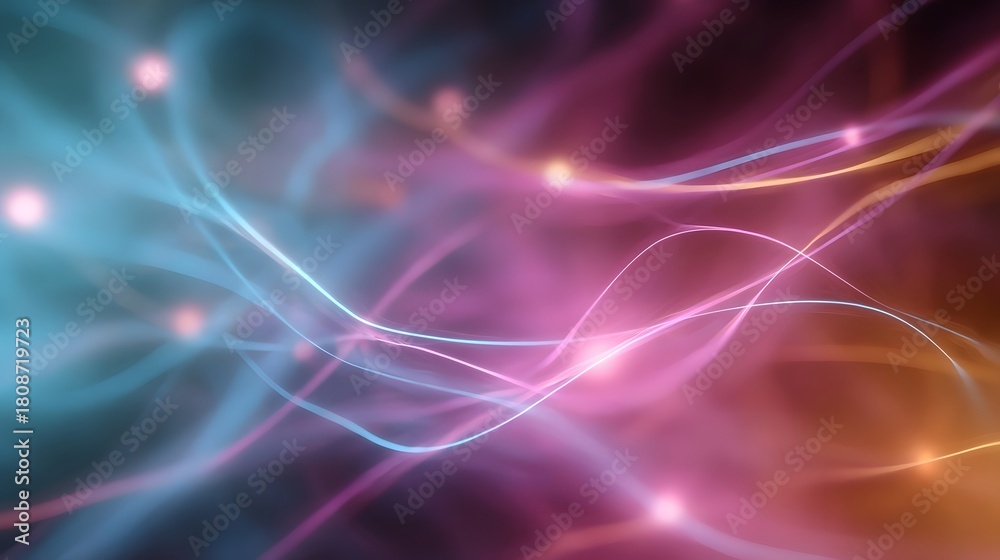 Fototapeta premium Abstract swirling light trails and glowing particles in vibrant colors representing energy and digital connection