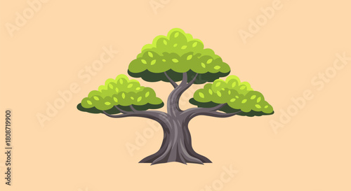 Stylized Green Tree with Lush Foliage and Thick Trunk.