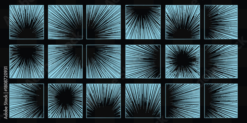 Abstract light blue radial burst pattern on a black background creates a dynamic and energetic design