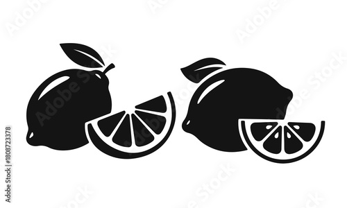 Vector lemon with a slice in a clean linear style, outline of a fresh citrus fruit with juicy segment details. Lemon slice, citrus fruit, lemon line, fresh citrus, fruit outline