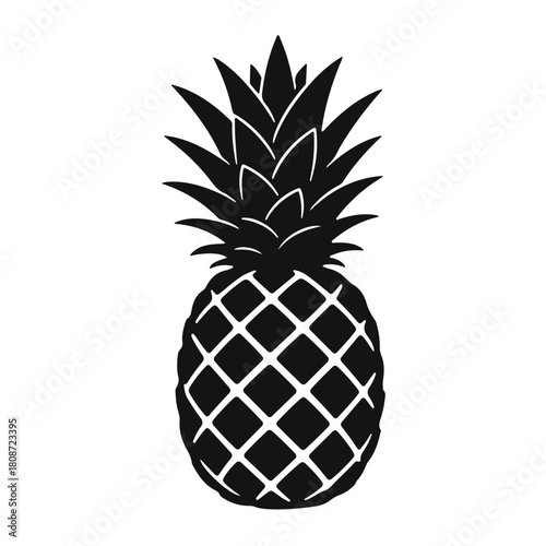 Vector illustration of a pineapple in a clean line style with a textured peel and leafy crown. Pineapple fruit, tropical fruit, pineapple line, fruit outline, summer fruit