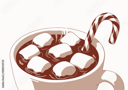 Cozy Hot Chocolate with Marshmallows and Candy Cane.