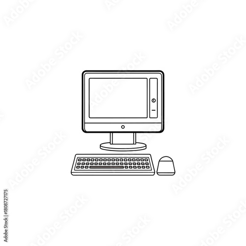 Clean outline of a computer on a white background