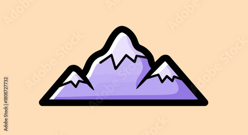 Stylized Mountain Range with Snow-Capped Peaks in Cartoon Style.