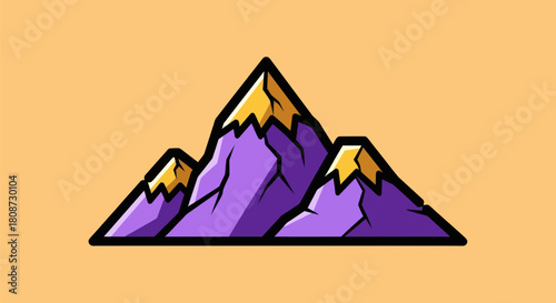 Stylized Purple Mountains with Golden Peaks Vector Illustration.