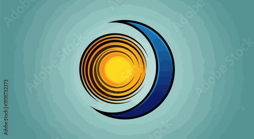 Stylized Sun and Moon Logo Design with Vibrant Colors.