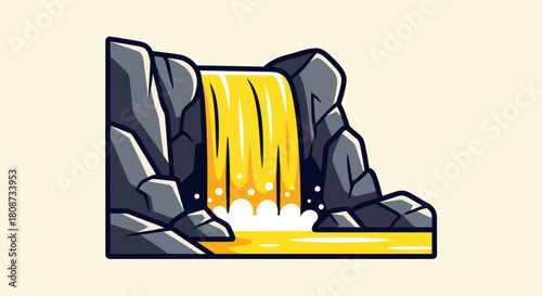 Stylized Waterfall Flowing Over Rocks.