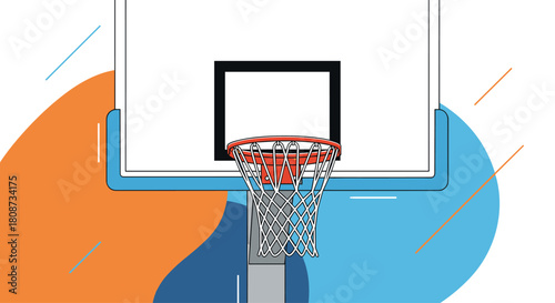 Close up of a basketball hoop with a white backboard and a red rim.