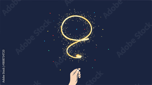 A creative hand illuminates the darkness, drawing an enchanting golden sparkling light trail that spirals into existence, symbolizing the power of imagination and the magic of creation