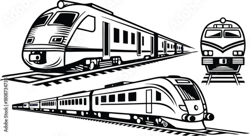 Modern train vector art for transportation design, a powerful symbol of travel, speed, and engineering, ideal for web or print, originally a scalable graphic