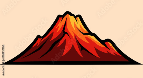 Vibrant and fiery volcanic mountain peak illustration.