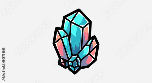Vibrant blue and pink crystal cluster illustration with bold outlines.