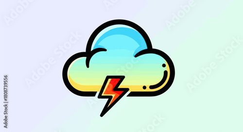 Vibrant cartoon cloud with lightning bolt icon illustration.