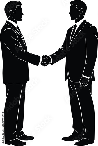 Business handshake silhouette of two professional men in suits agreeing partnership, teamwork, collaboration, corporate deal, success, negotiation concept