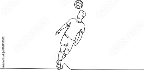 Continuous single line drawing of a young man performing a dynamic soccer freestyle bicycle kick with fluid acrobatic motion in minimalist outline vector illustration