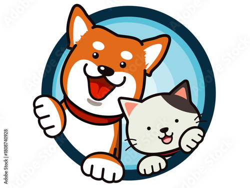 【ポップ】楽しい！ 輪を飛び出すフレンドリーな犬と猫