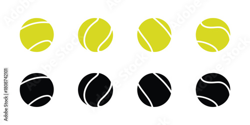 Tennis ball design set in color and silhouette on white background