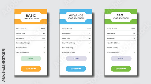 Comparison of personal, professional and team service pricing plans
