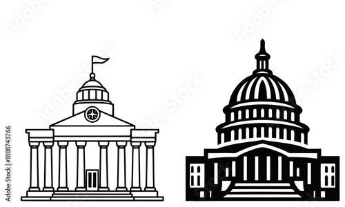 Majestic U.S. Capitol Building Historic Illustration
