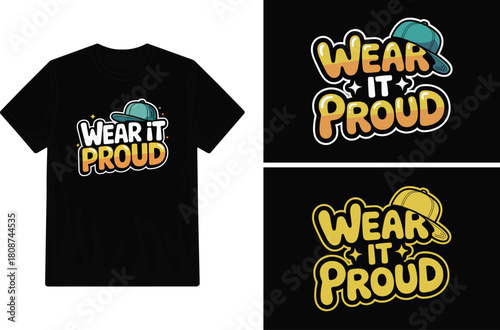 Black t shirt mockup with a colorful wear it proud graphic design