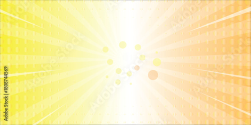 A bright sunburst design with a glowing white center, radiating rays, and a smooth gradient shifting from warm yellow-orange to soft peach-pink, with subtle halftone dots for a retro feel