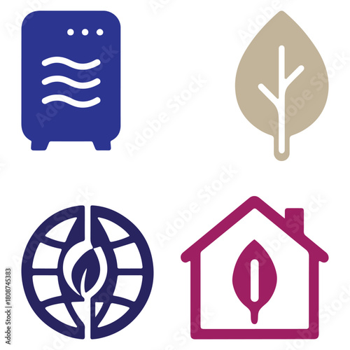 Eco-Friendly Home & Air Purifier Icons – Sustainable Living Graphic Set