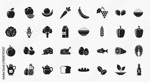 Collection of diverse food icons and healthy ingredients a nutritious diet essential elements health and wellness collection