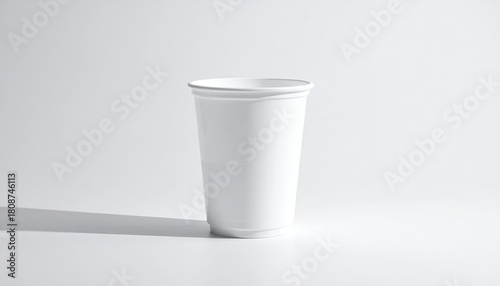 White plastic cup on seamless background with soft shadow