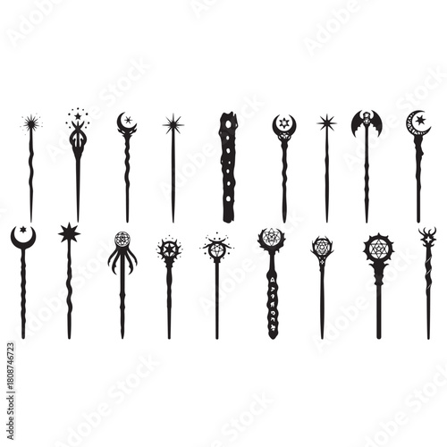 agic Wand Silhouettes for Wizardry, Sorcery, and Mystical vector