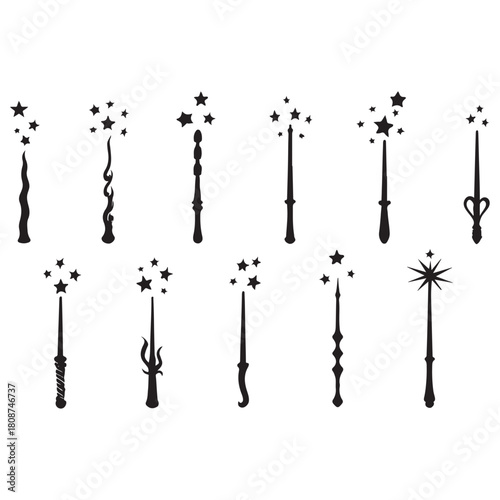 agic Wand Silhouettes for Wizardry, Sorcery, and Mystical vector