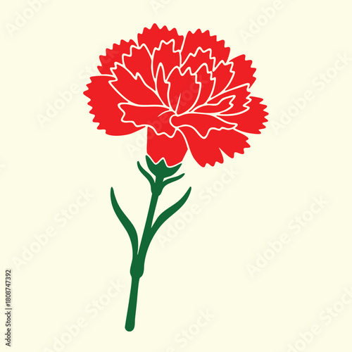 Stylized pink carnation flower illustration on cream background for design projects