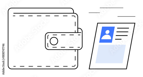 Digital identification concept. Digital identification linked with secure wallet storage and personal credentials. Digital identification for identity management, security apps, verification