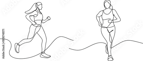 Continuous line drawing of women running exercise