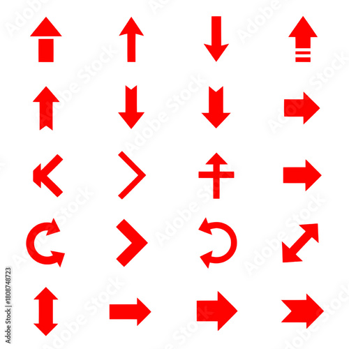Red Arrow Icon Set: Bold Directional and Up/Down Movement Symbols