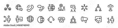 Professional Networking Line Icon Set Featuring Modern, Minimal, and Unique Designs Ideal for Business, Technology, and Communication Concepts with Clean Vector Lines and Crisp Details