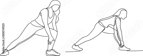 Continuous line drawing woman stretching workout exercise