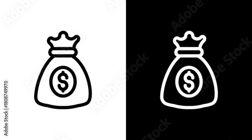 Money Bag With Icon Set Design