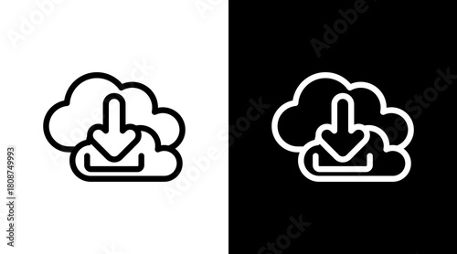 Cloud Download With Icon Set Design