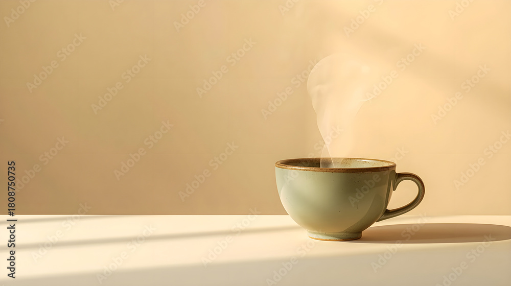 Fototapeta premium Minimal Green Tea Banner on Soft Beige