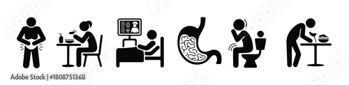 Red Icons Depicting Digestive System Health Stages