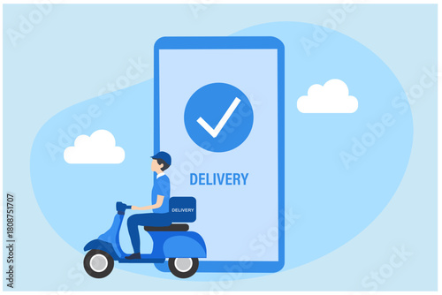 Online Delivery Service Concept, Showing a delivery man sending package to customer vector illustration