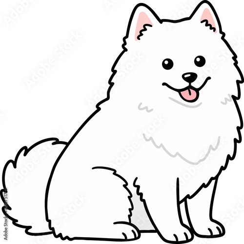 Fluffy White Smiling Samoyed Puppy Sitting Cartoon Illustration