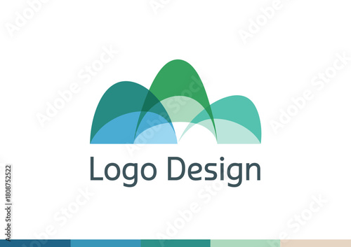 An abstract logo design featuring overlapping green and blue mountain shapes, representing nature, growth, and tranquility with a modern aesthetic for branding purposes.