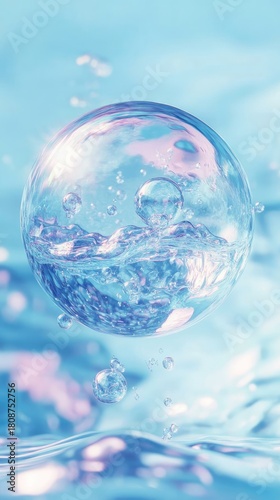 Wallpaper Mural Spherical water bubble floats above rippled light-blue water Torontodigital.ca