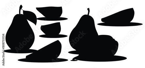 raw realistic green pear fruit whole and half