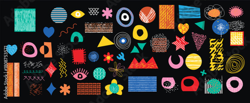retro geometric doodle shapes mega set in flat graphic