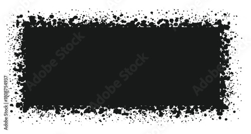 Rectangle grunge ink splatter frame. Spray graffiti stencil border template.
