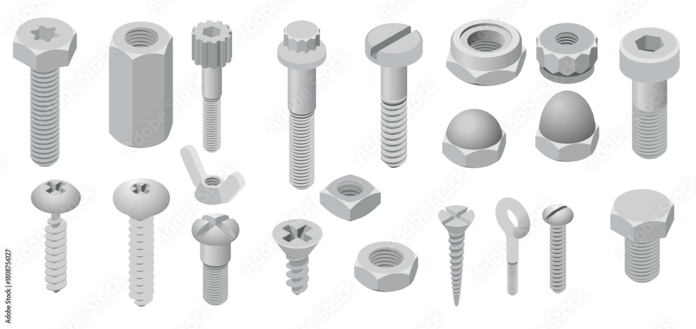 © Bukev - Screw bolt icons set isometric style