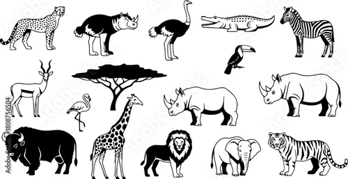 Diverse Wild Animal Kingdom A Collection of Wildlife Illustrations with Wildlife Design Elements