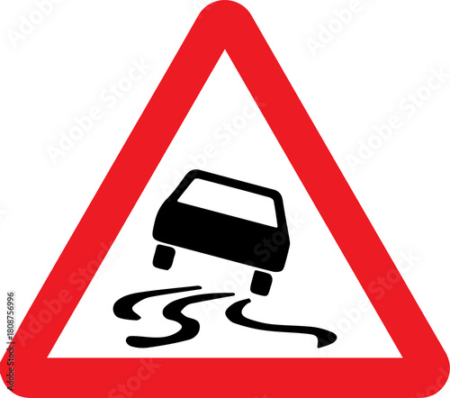 slippery road sign